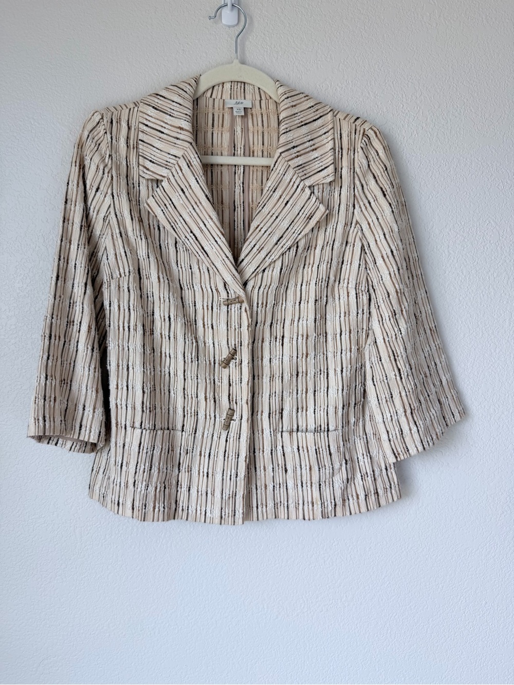 J. Jill XS Cotton Silk Tweed Blazer Cream Brown Academia Preppy Jacket
